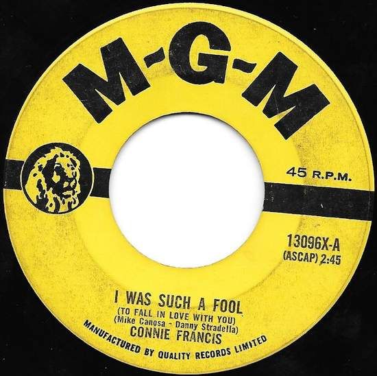 Acheter disque vinyle Connie Francis I Was Such A Fool (To Fall In Love With You) / He Thinks I Still Care a vendre
